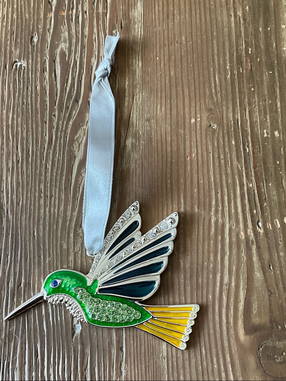 Green and Yellow Hummingbird Holiday Ornament with Silver Accents